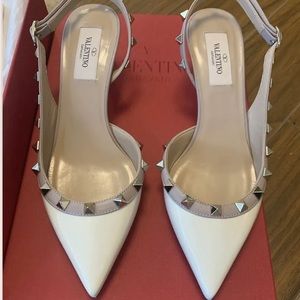NEW Valentino Rockstud Patent Leather Sling Back Women's White 36